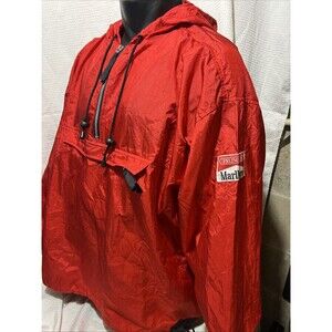 Vintage Marlboro Unlimited Mens L Windbreaker Red Packable 90s Rain Jacket